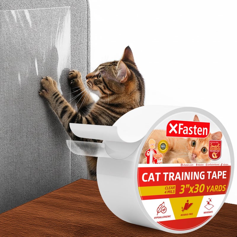 XFasten Anti-Scratch Cat Training Tape, 3-Inches x 30-Yards - Door, Couch, Furniture and Leather Scratch Guard Protector Tape for Cats and Pets - Image 2